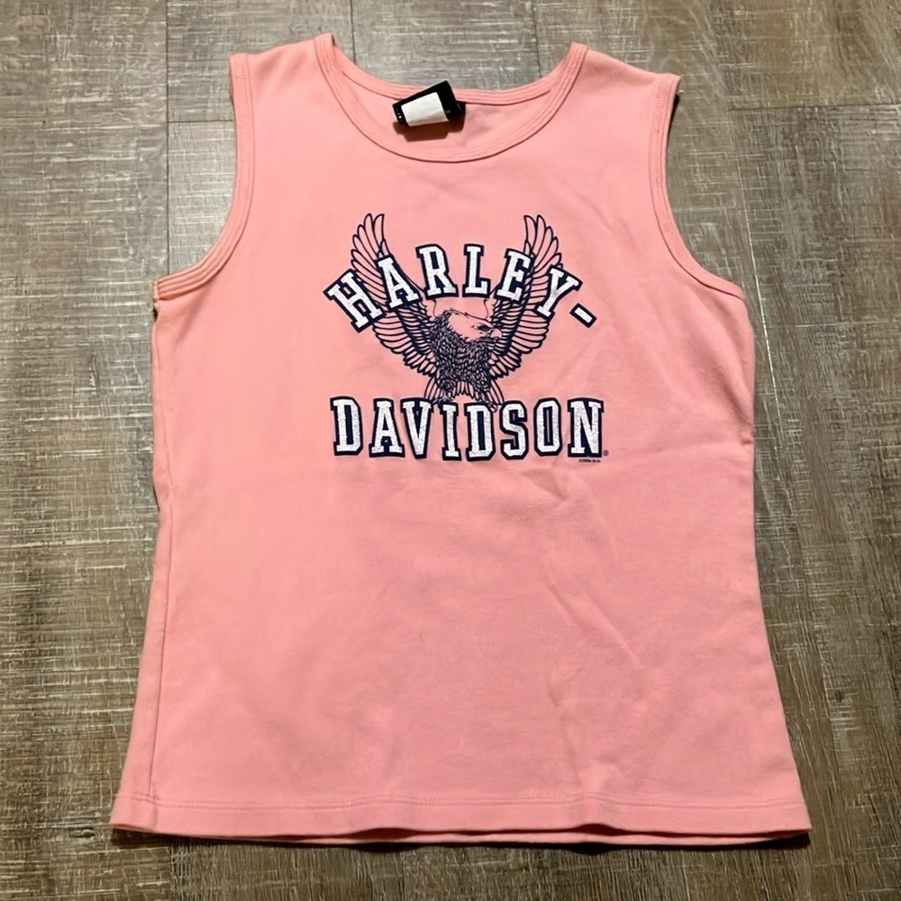 Harley-Davidson Girl’s Early 2000s Pink Sz M Fitted Tank Top. Eagle Graphic EUC - Picture 1 of 8